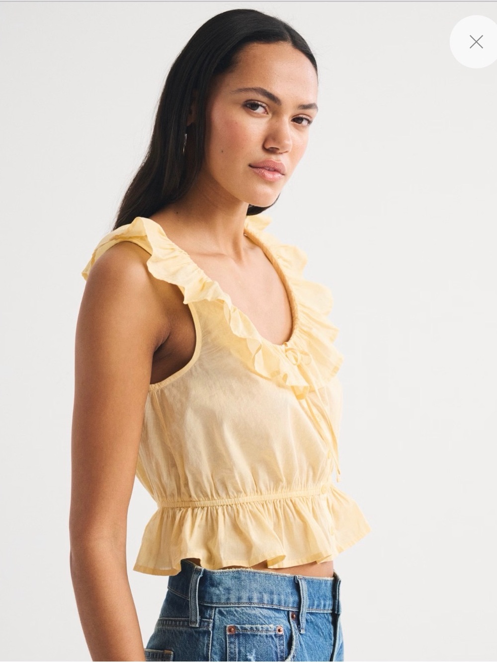 Abercrombie & Fitch Light Yellow Ruffle Peplum Crop Top